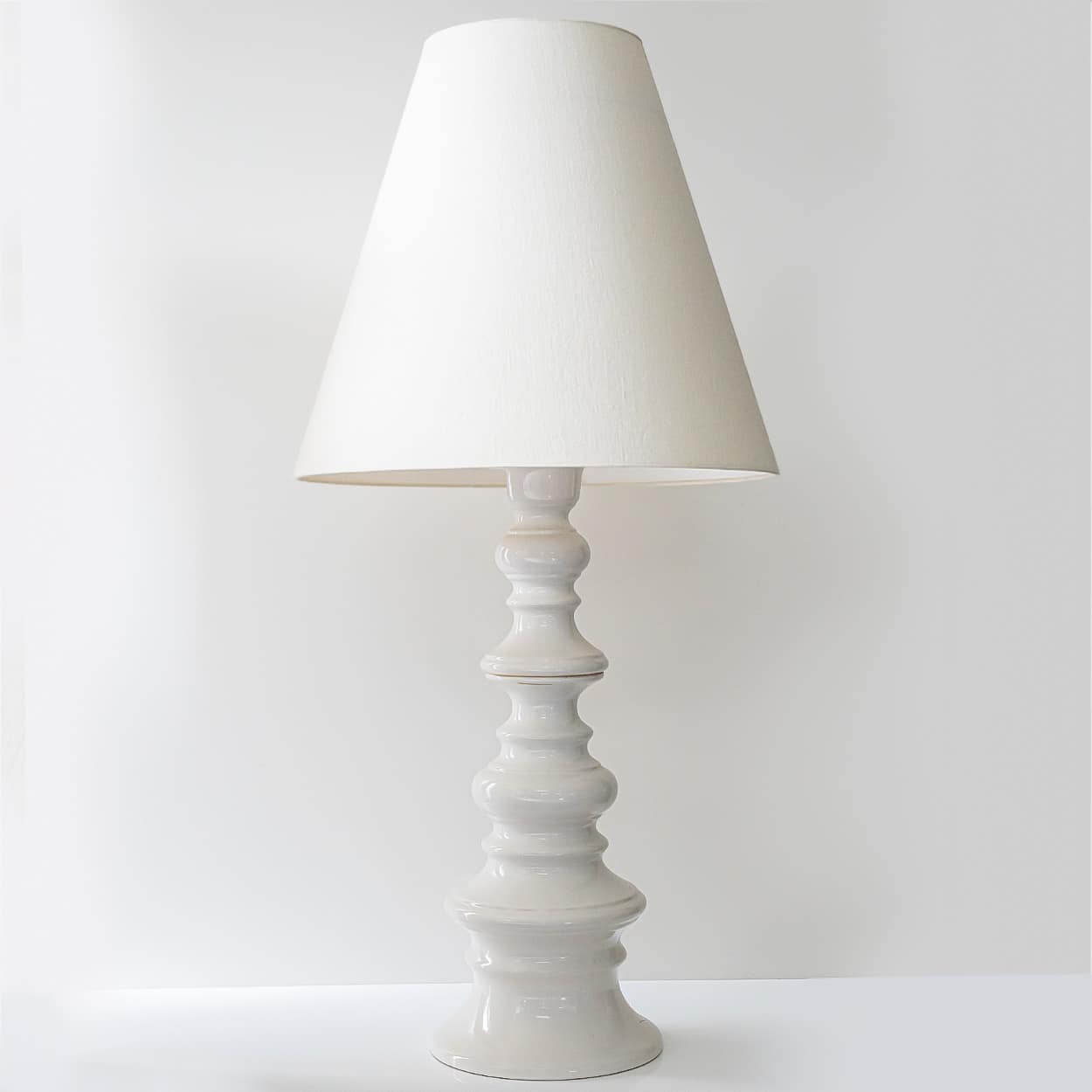 Margrit Linck-Daepp White Totem Lamp, Custom Tapered Silk Lampshade by R. Houben
