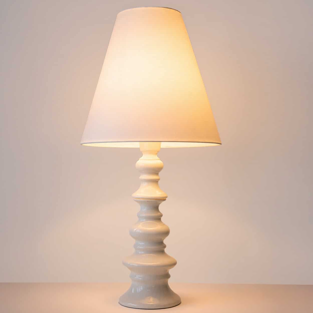 Margrit Linck-Daepp White Totem Lamp, Custom Tapered Silk Lampshade by R. Houben