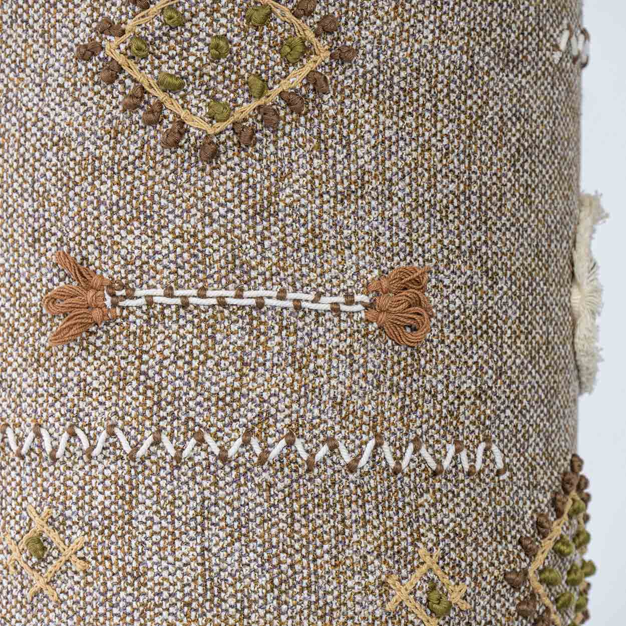 Natural Ceramic Lamp by Pelletier, Custom Made Emboidered Lampshade by R. Houben