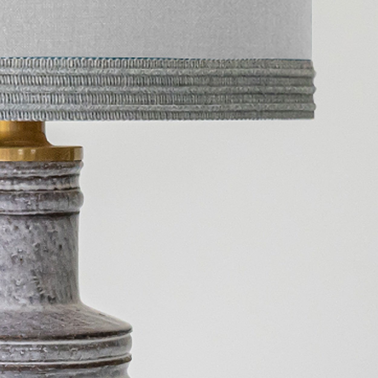 1 of the 2 Gray Ceramic Lamps, Custom Neutral Lampshades by R. Houben
