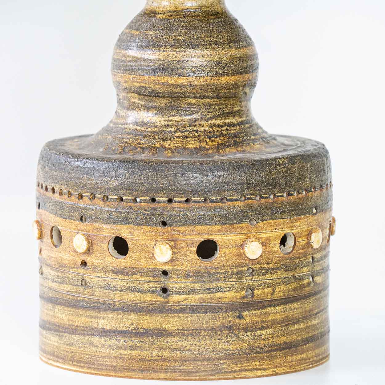 Natural Ceramic Lamp by Pelletier, Custom Made Emboidered Lampshade by R. Houben