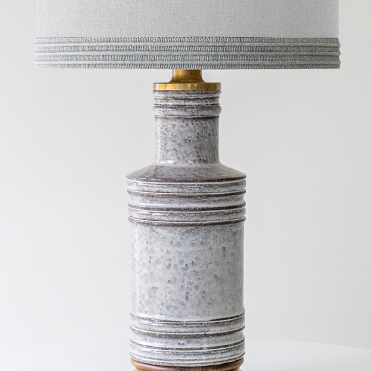 1 of the 2 Gray Ceramic Lamps, Custom Neutral Lampshades by R. Houben