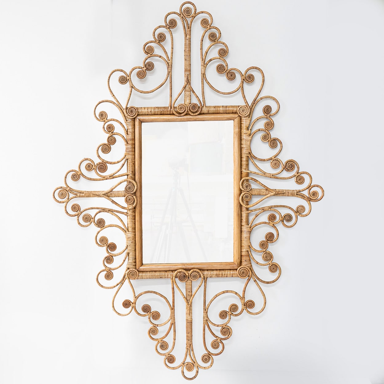 Beautiful Handwoven Rattan Mirror Ornate Scrollwork