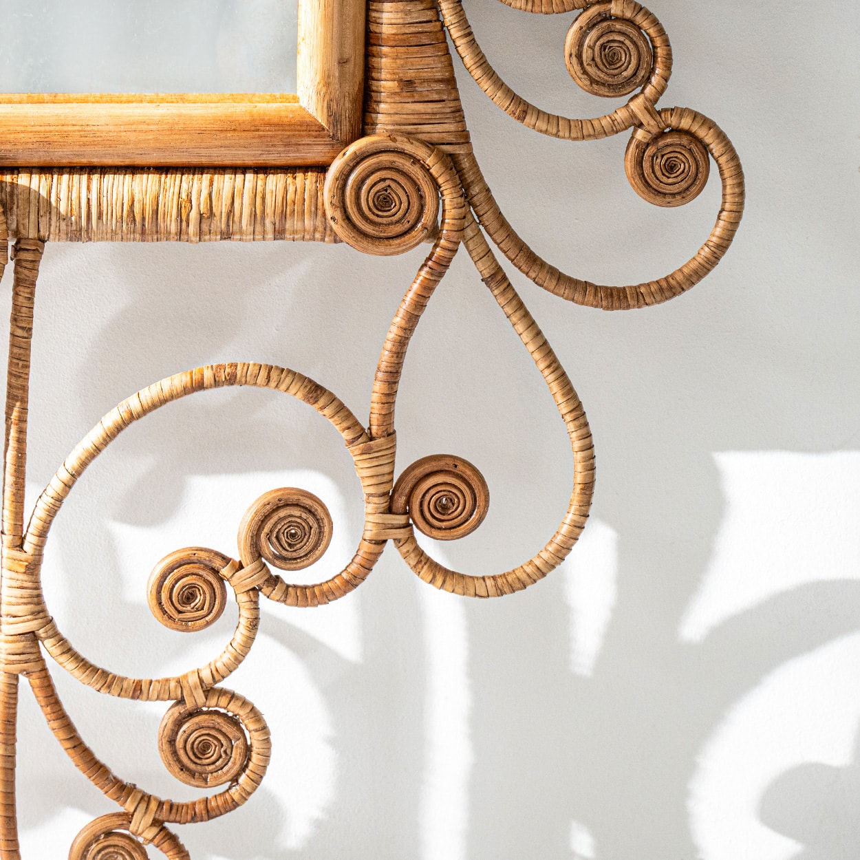 Beautiful Handwoven Rattan Mirror Ornate Scrollwork