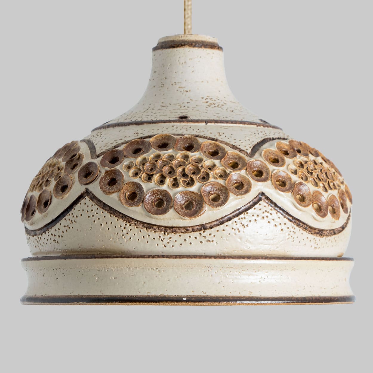 1 of the 3 Stunning Ceramic Brown Beige Pendants, Denmark 1960s