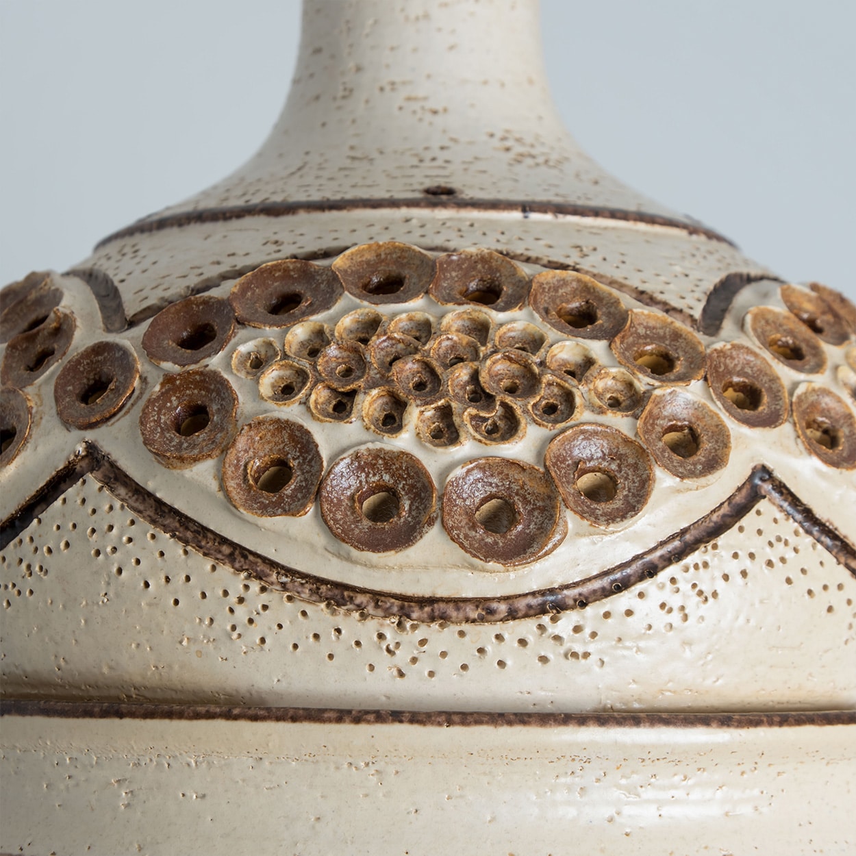 1 of the 3 Stunning Ceramic Brown Beige Pendants, Denmark 1960s