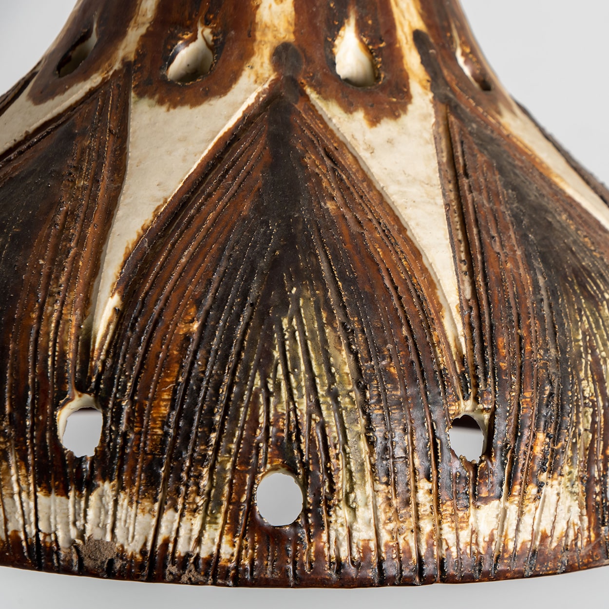 1 of the 3 Stunning Ceramic Brown Beige Pendants, Denmark 1960s