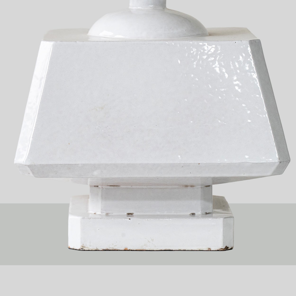 White Glazed Ceramic Table Lamp, Custom Made Silk Lampshade by R. Houben