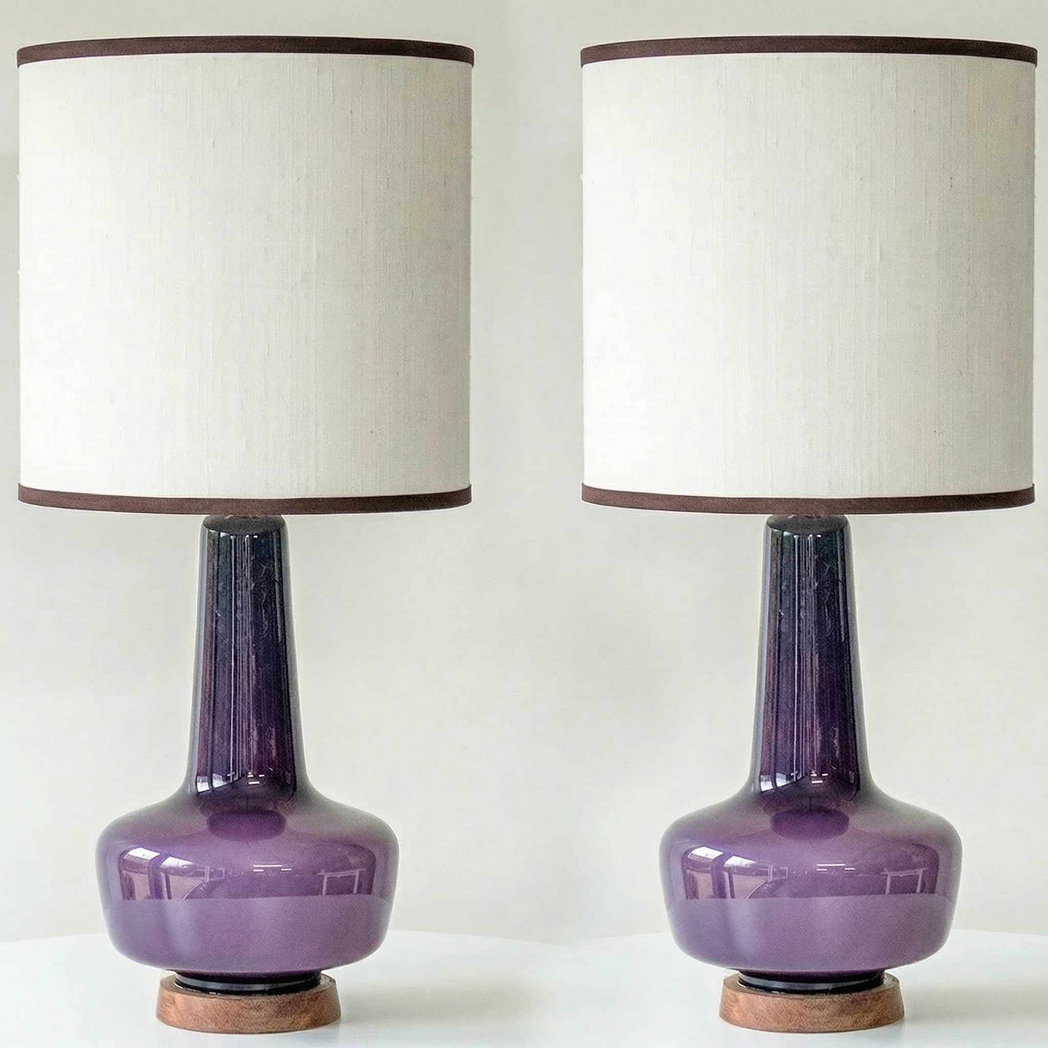 1 of the 2 Holmegaard Lilac Ceramic Lamps, Custom Lampshades by R. Houben