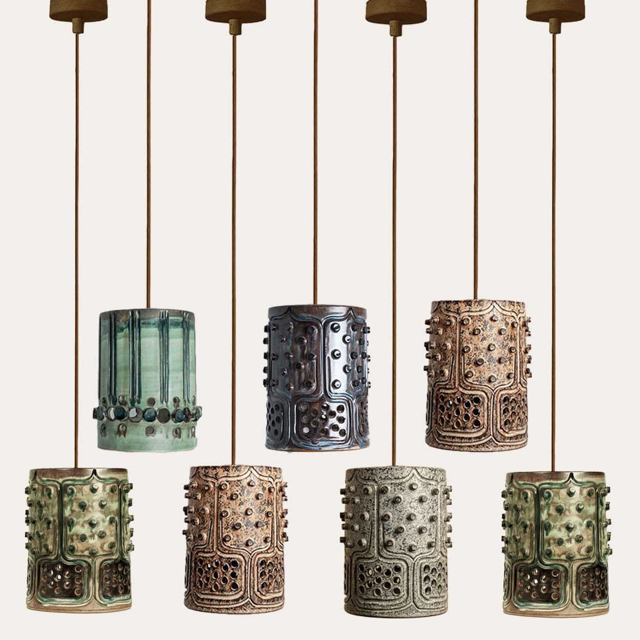 1 of the 8 Ceramic Multicolor Pendants, Axella Denmark 1960