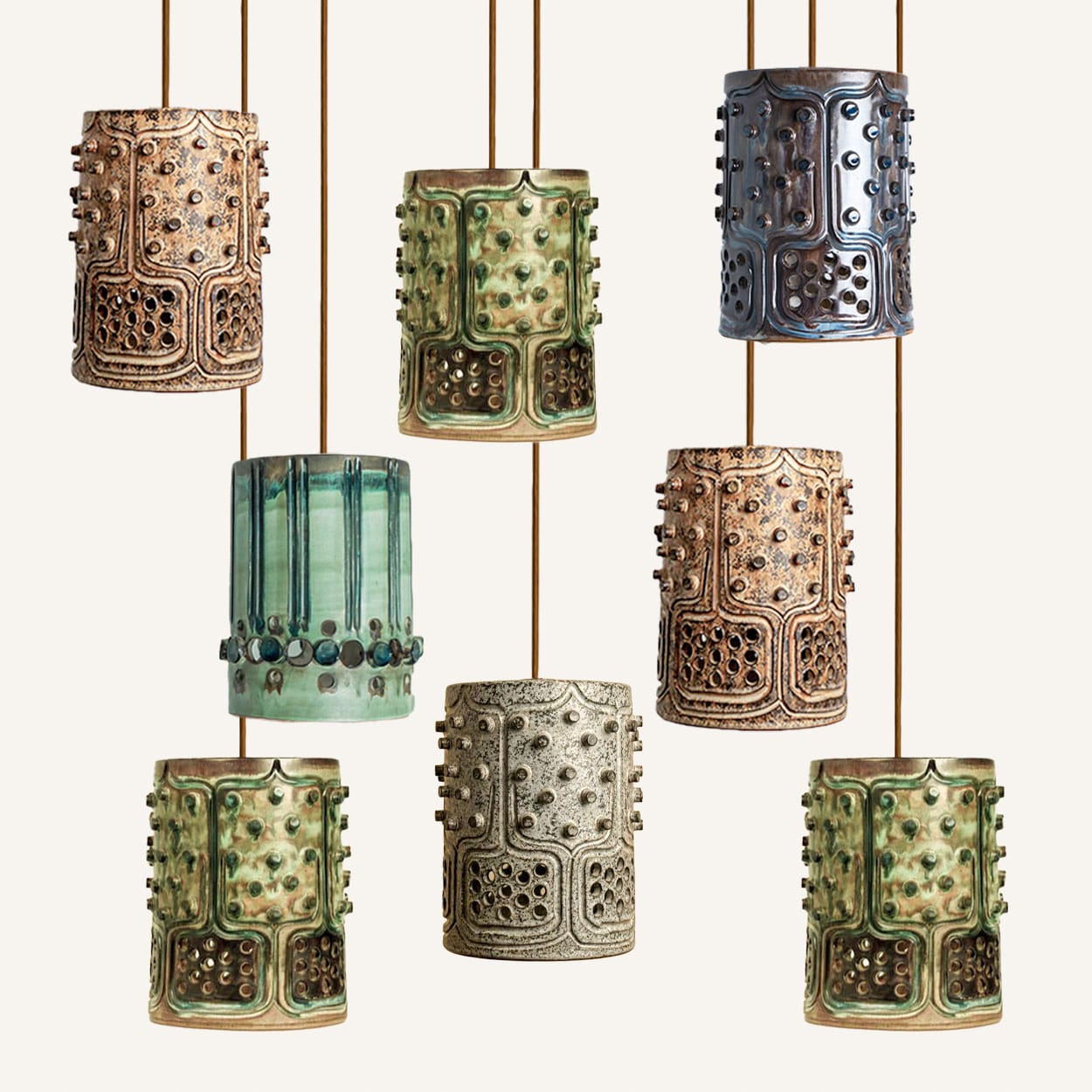 1 of the 8 Ceramic Multicolor Pendants, Axella Denmark 1960