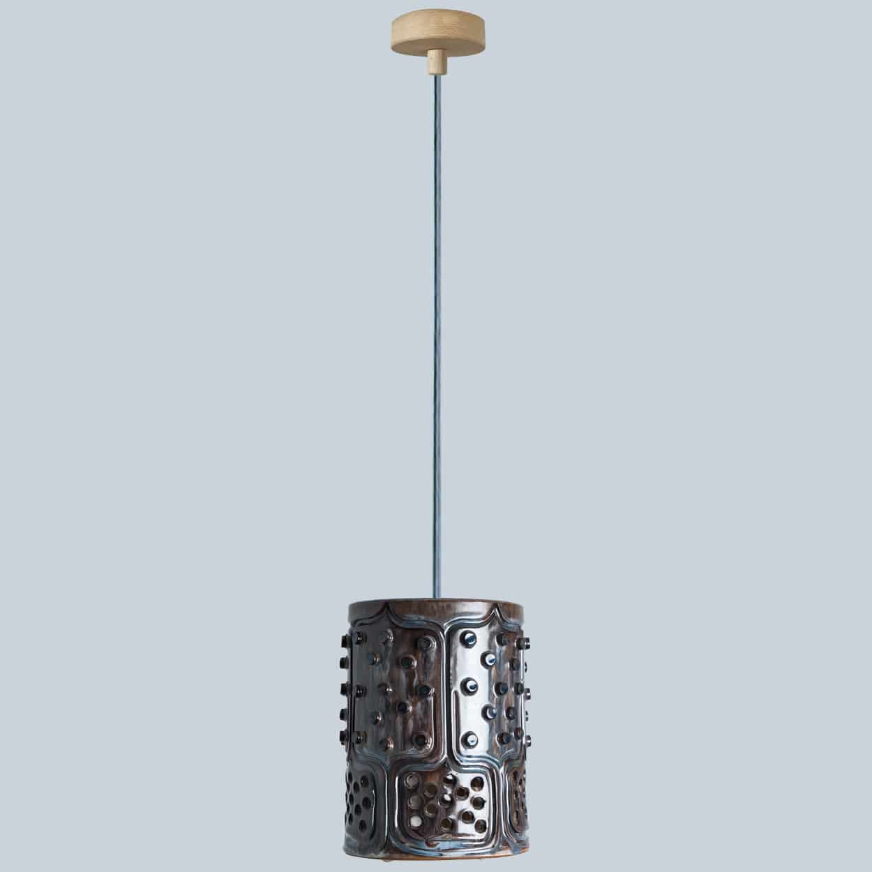 1 of the 4 Stunning Ceramic Brown Blue Pendants, Denmark 1960s