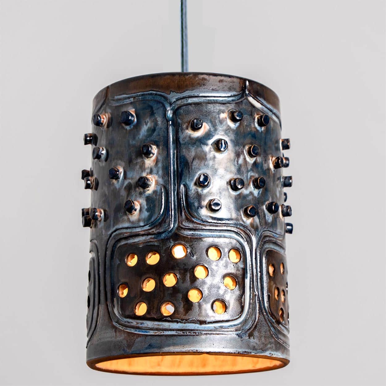 1 of the 4 Stunning Ceramic Brown Blue Pendants, Denmark 1960s