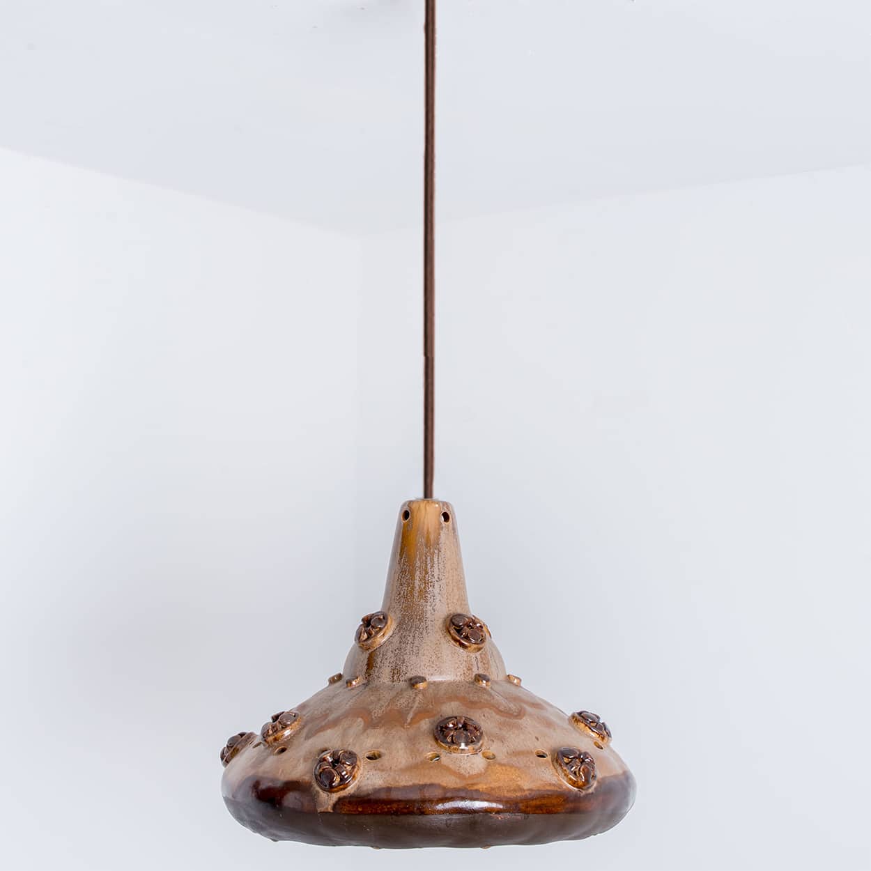 Ceramic Brown Tapered Cone Pendant, Denmark 1960