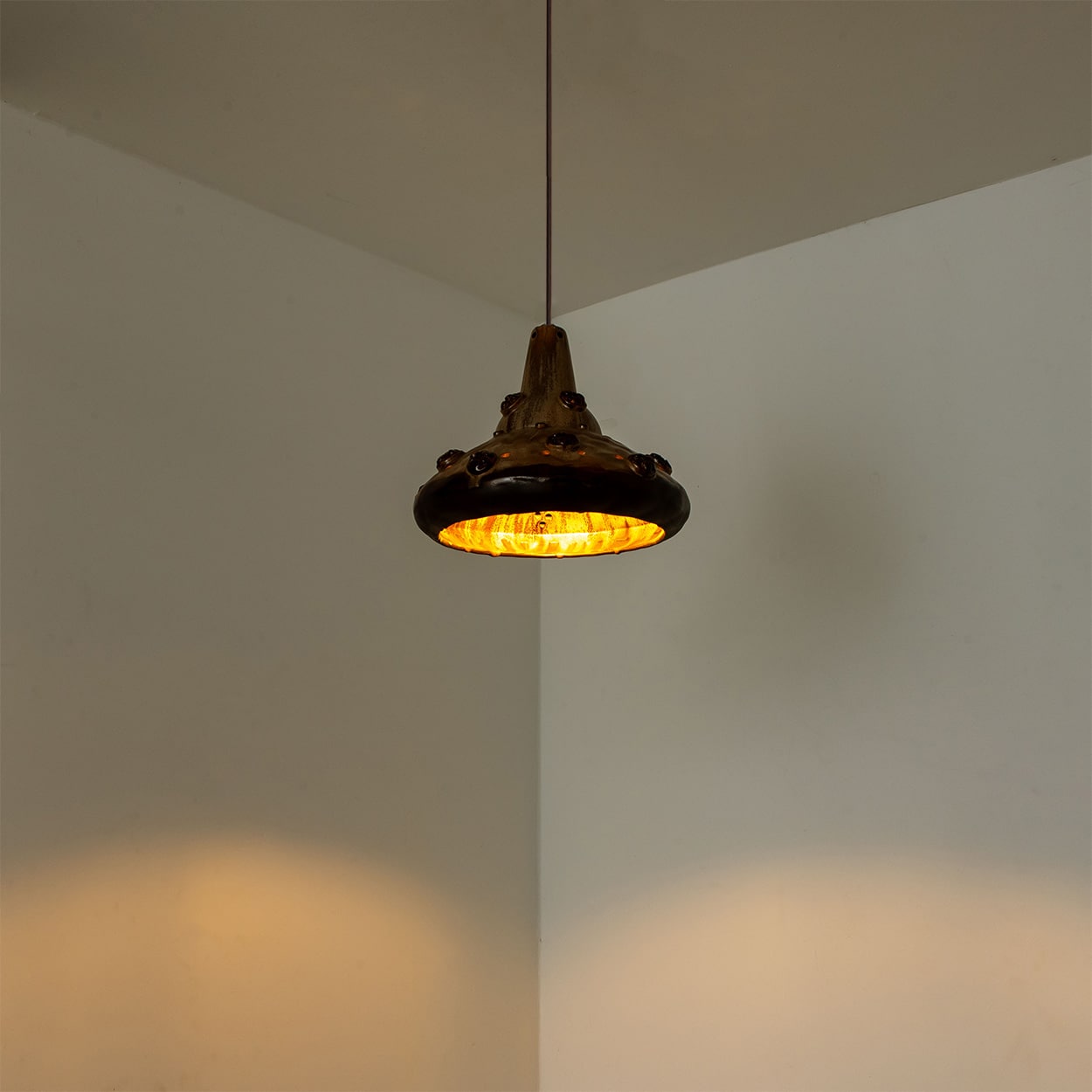 Ceramic Brown Tapered Cone Pendant, Denmark 1960