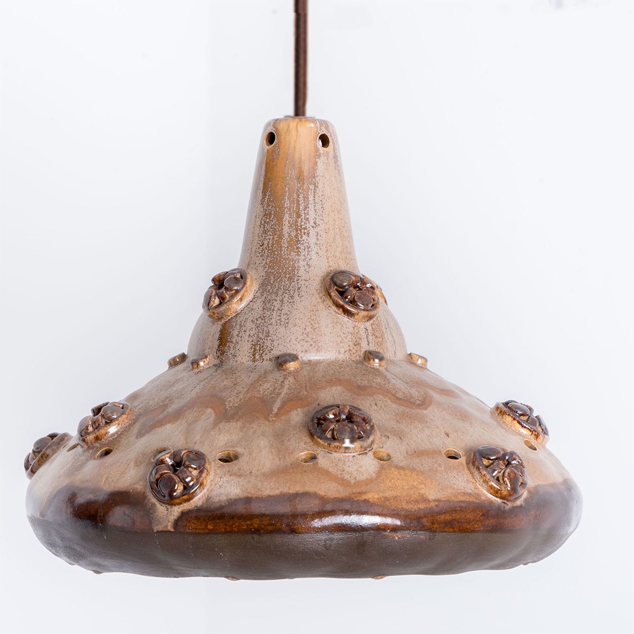 Ceramic Brown Tapered Cone Pendant, Denmark 1960