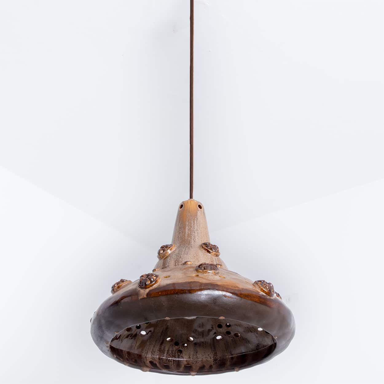 Ceramic Brown Tapered Cone Pendant, Denmark 1960