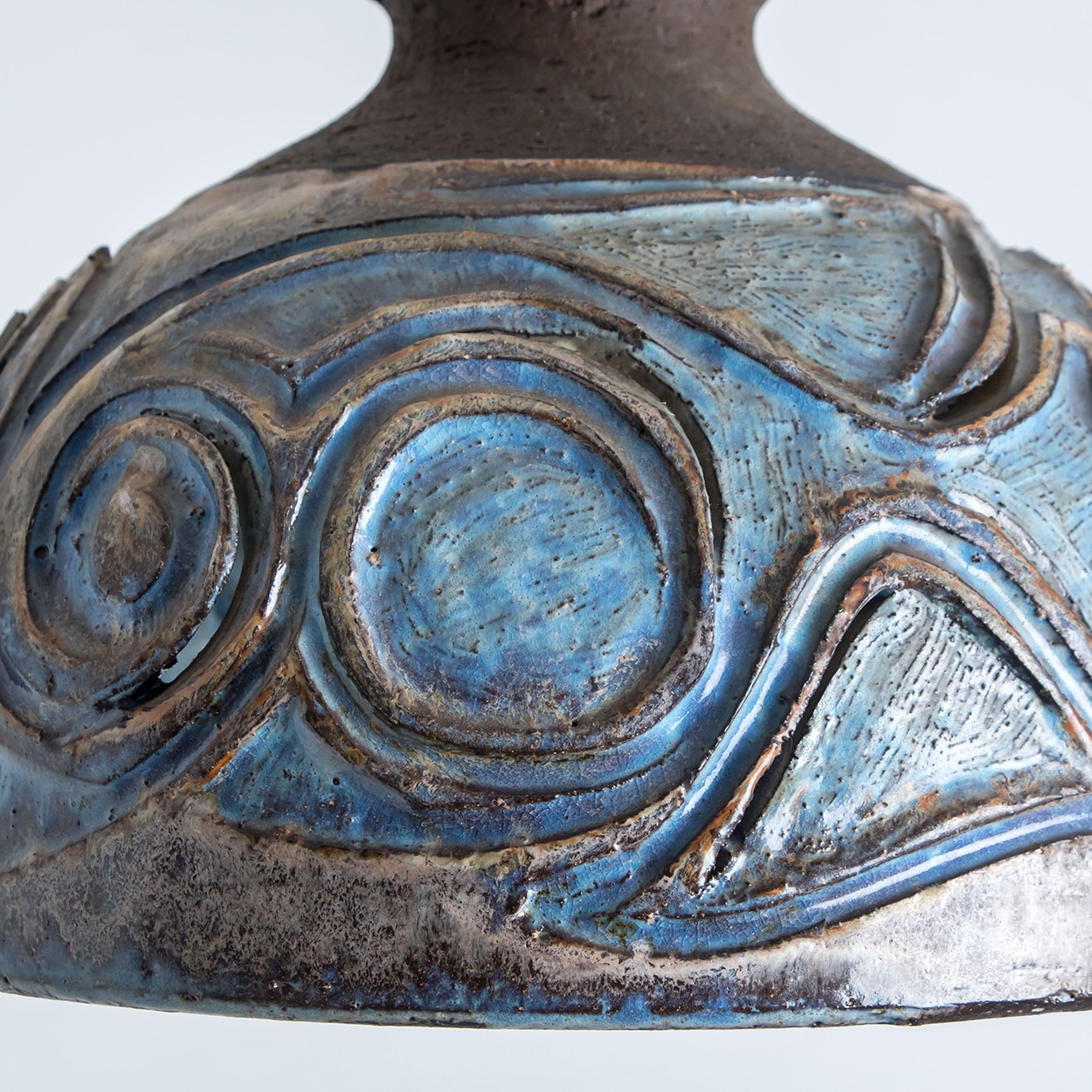 1 of the 4 Stunning Ceramic Brown Blue Pendants, Denmark 1960s