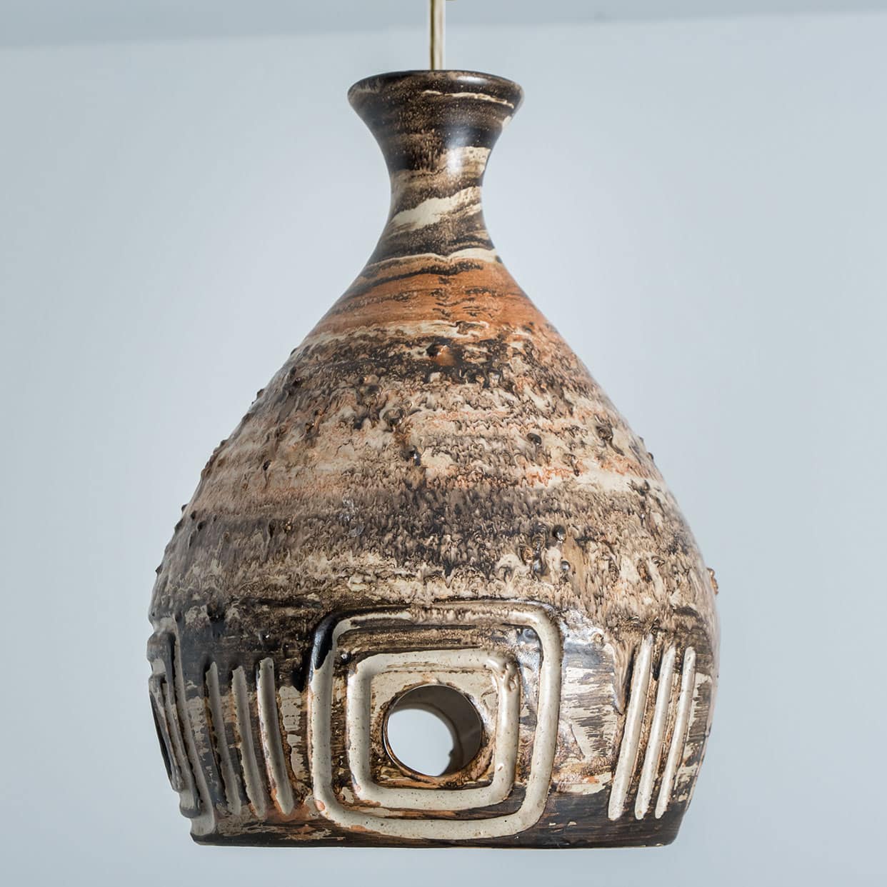 1 of the 4 Stunning Ceramic Brown Blue Pendants, Denmark 1960s