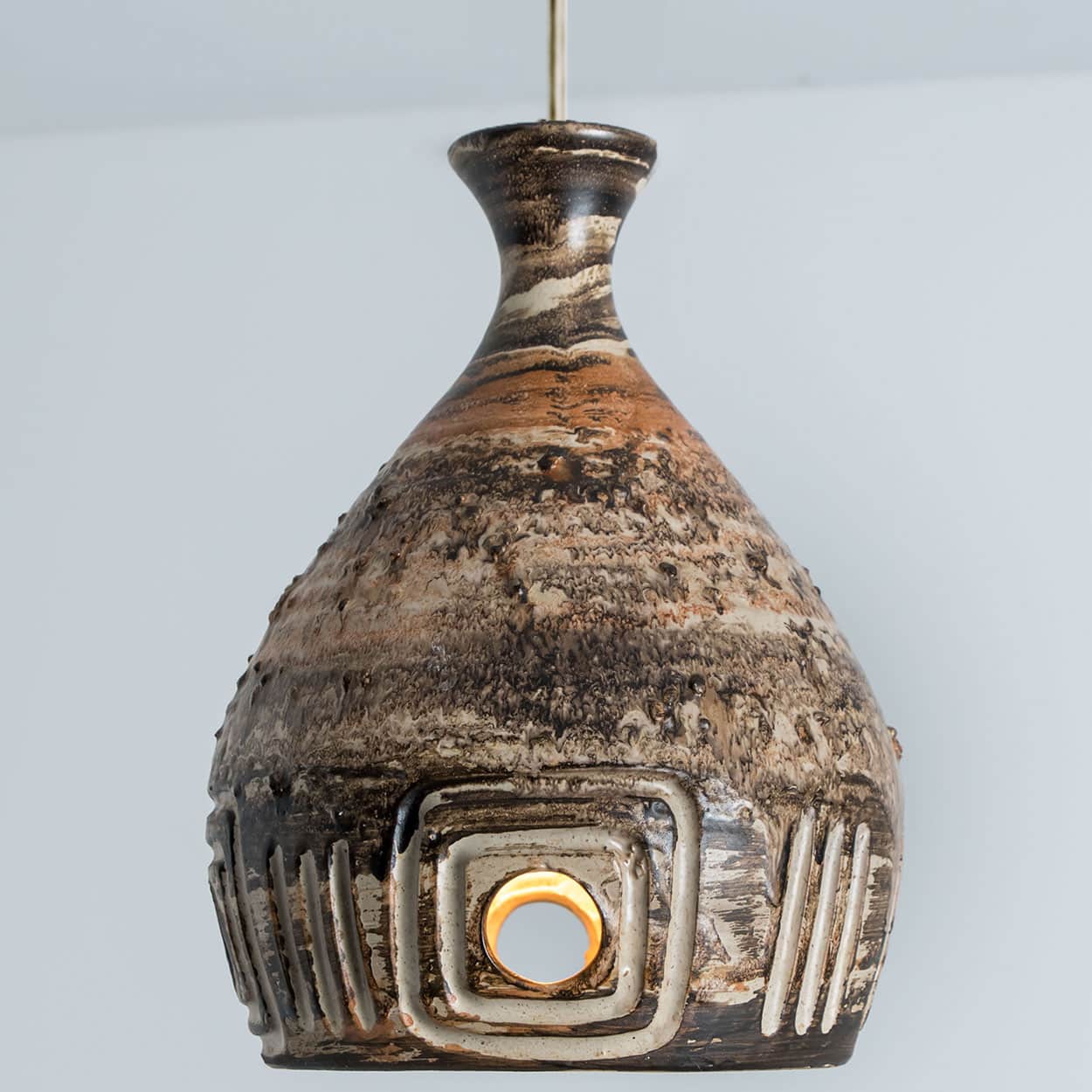1 of the 4 Stunning Ceramic Brown Blue Pendants, Denmark 1960s