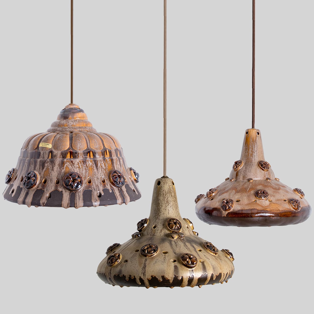 Ceramic Brown Beige Pendant in style of Axella, Denmark 1960