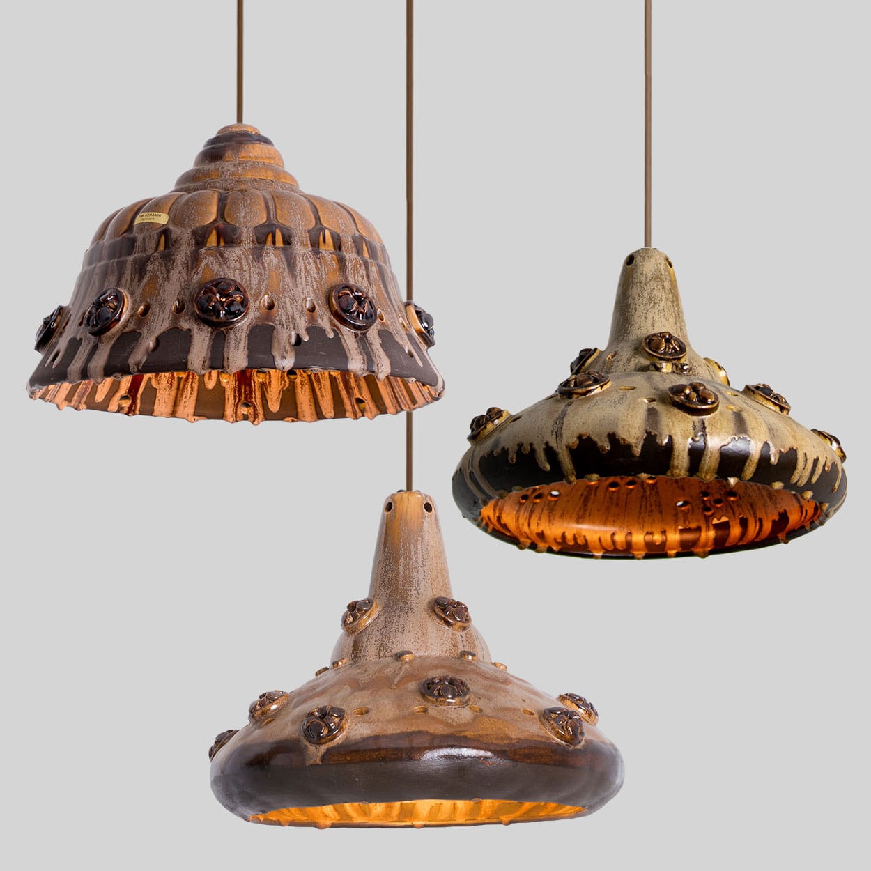 Ceramic Brown Beige Pendant in style of Axella, Denmark 1960