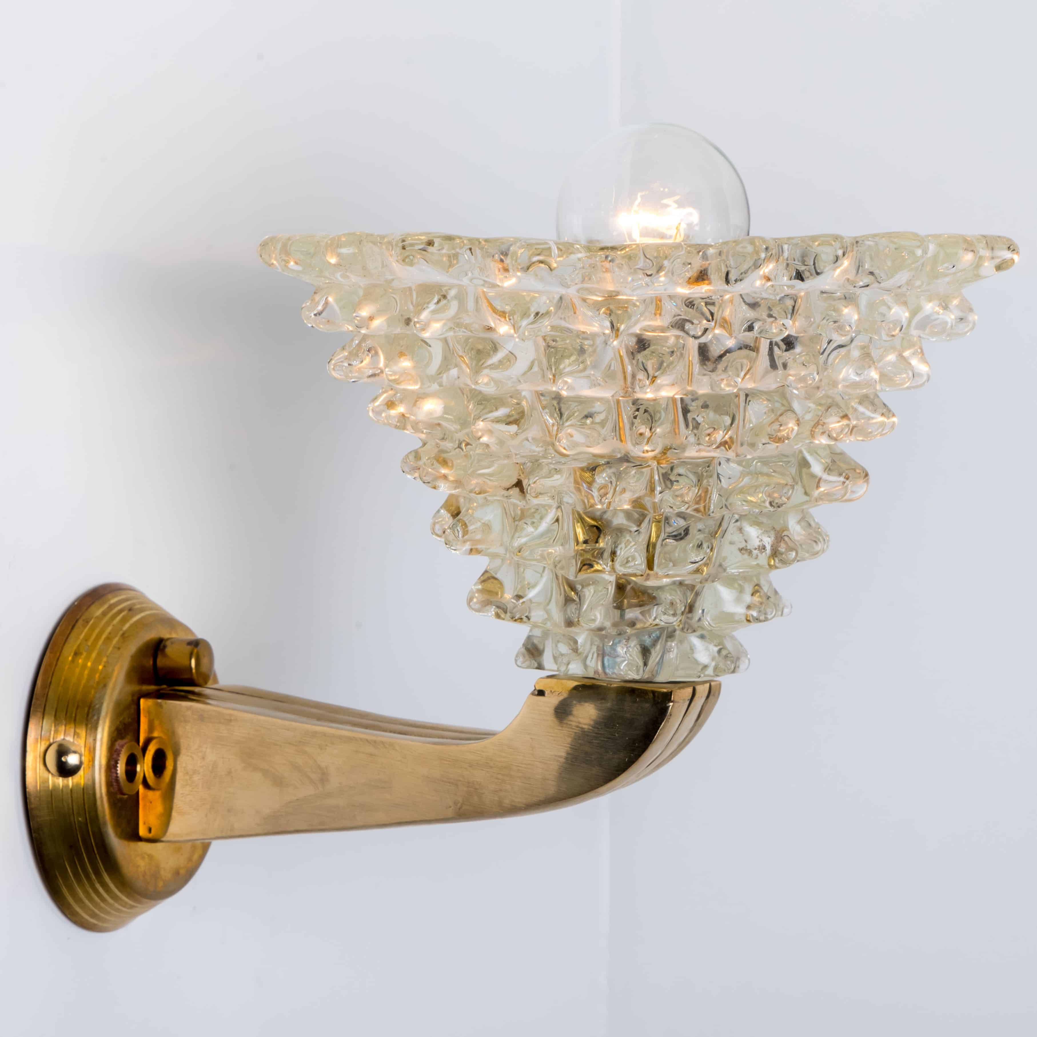 1 of the 4 Murano Glass and Brass Triangle Wall Lights, 1970s