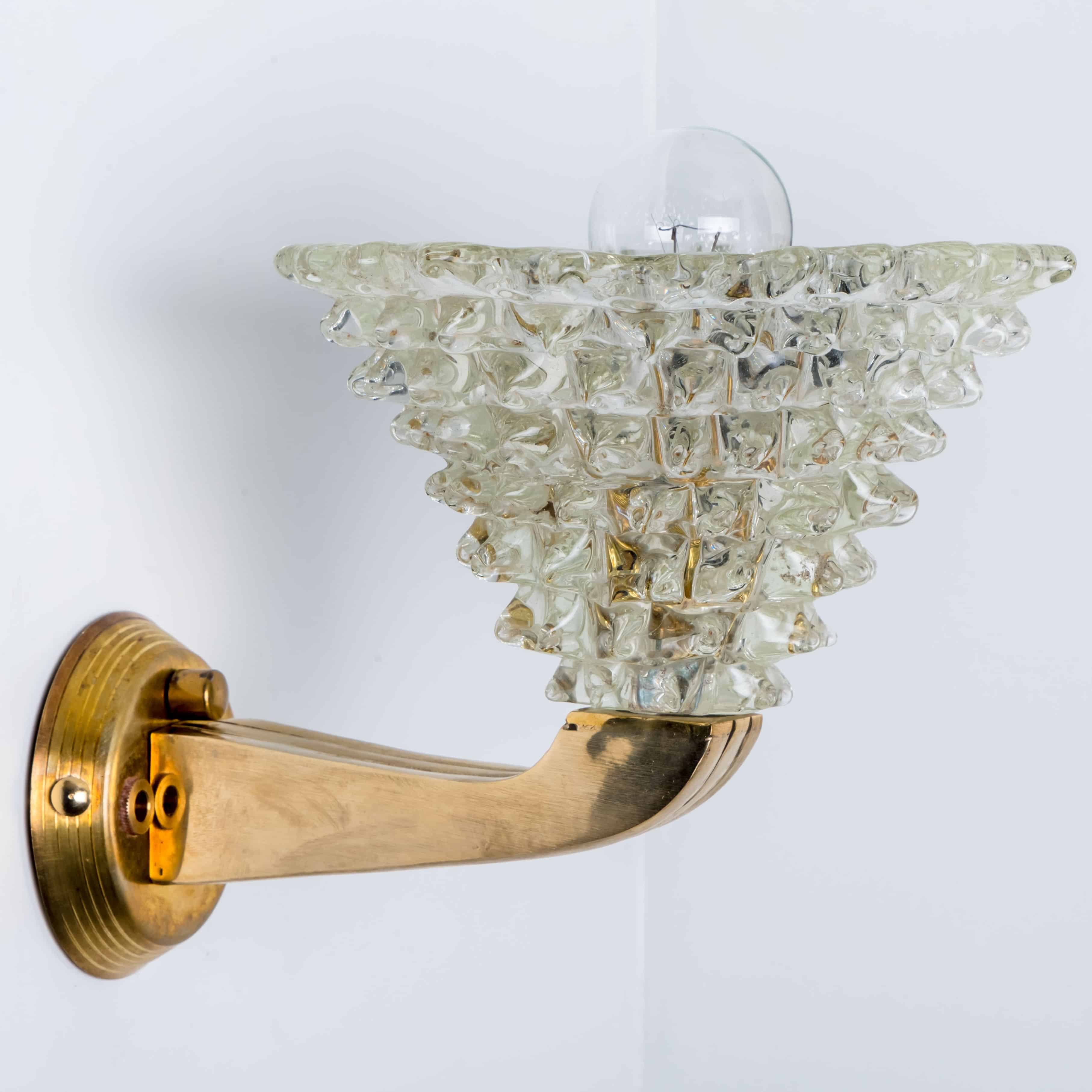1 of the 4 Murano Glass and Brass Triangle Wall Lights, 1970s