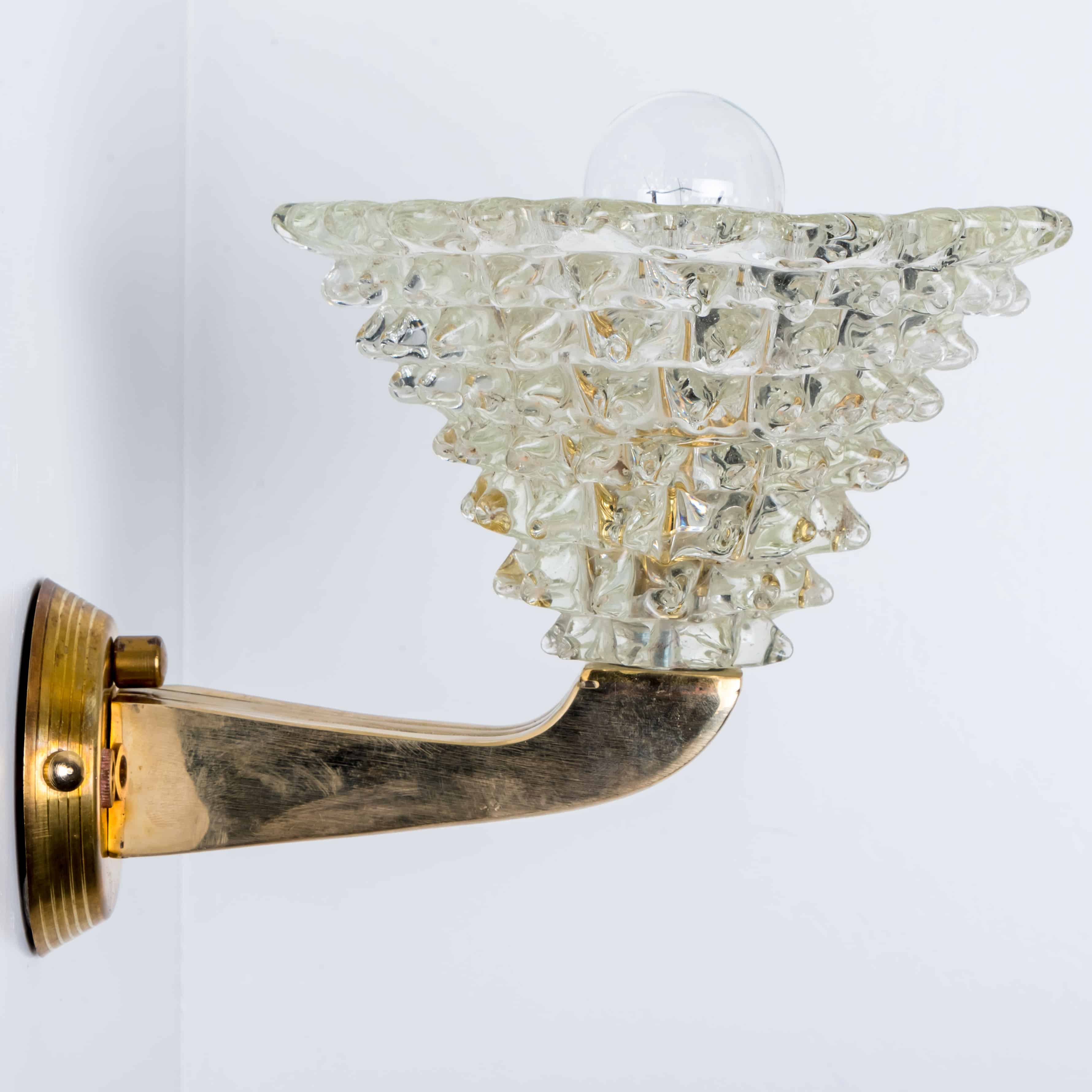 1 of the 4 Murano Glass and Brass Triangle Wall Lights, 1970s