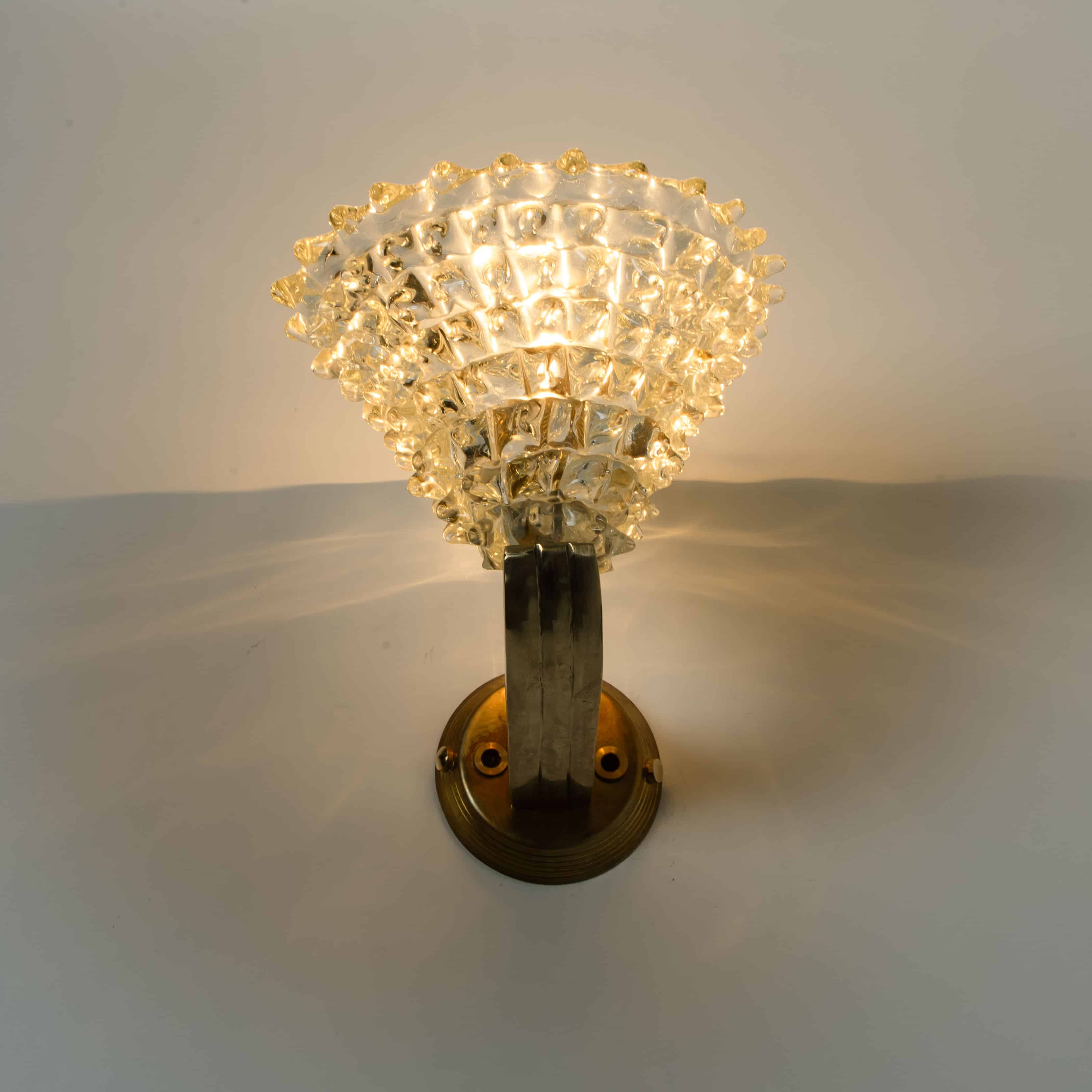 1 of the 4 Murano Glass and Brass Triangle Wall Lights, 1970s