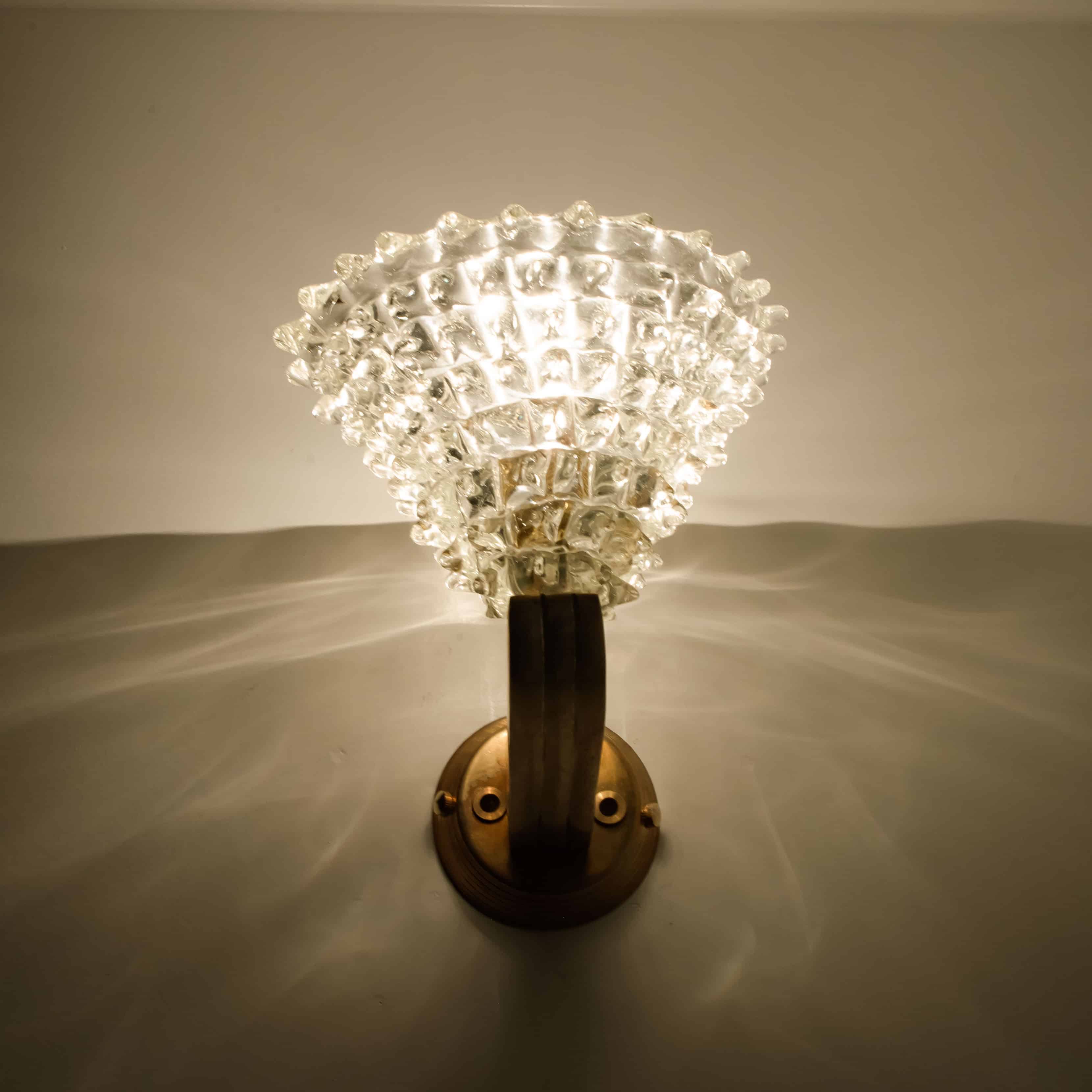 1 of the 4 Murano Glass and Brass Triangle Wall Lights, 1970s