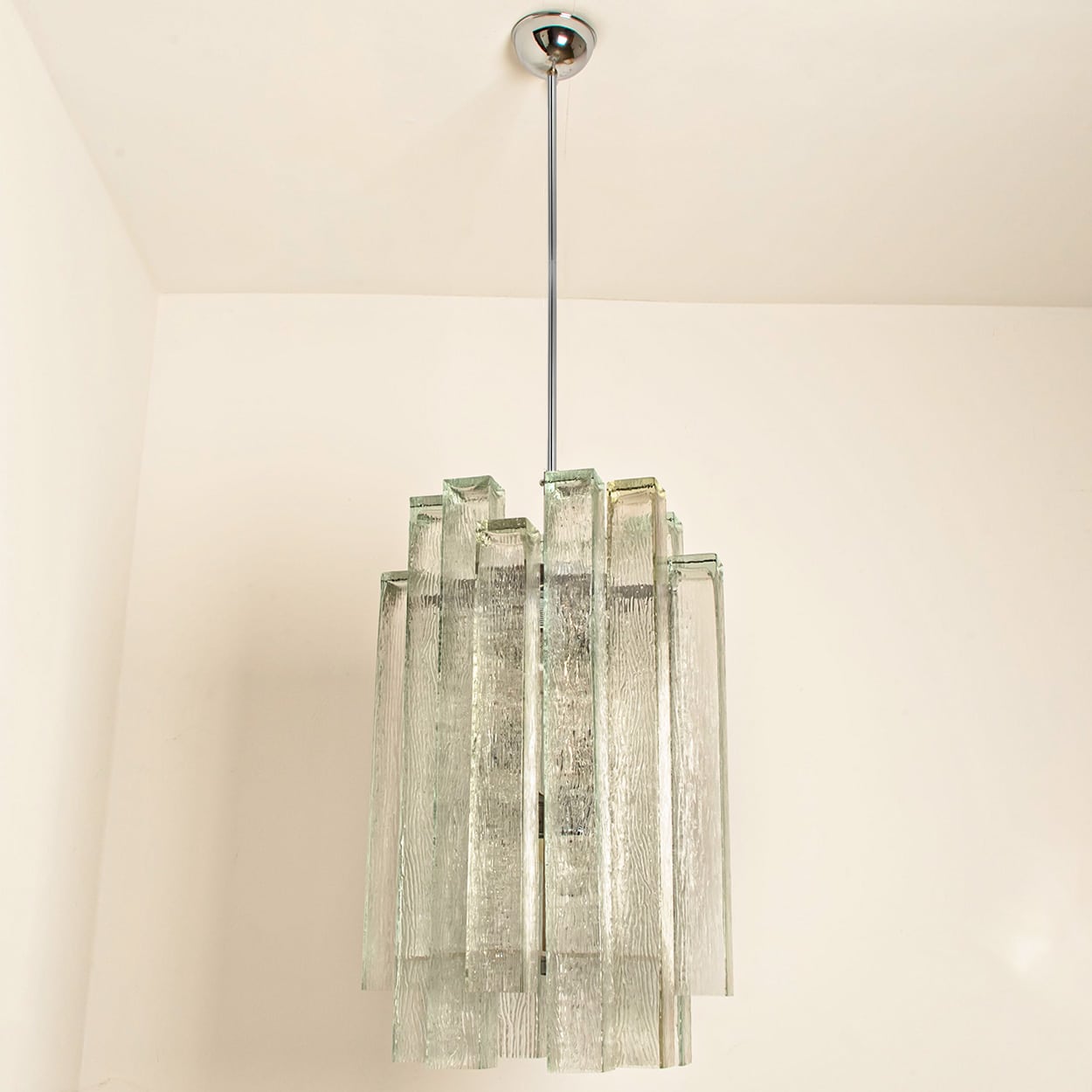 1 of the 5 Doria Ribbled Glass and Chrome Pendant, Germany 1960s