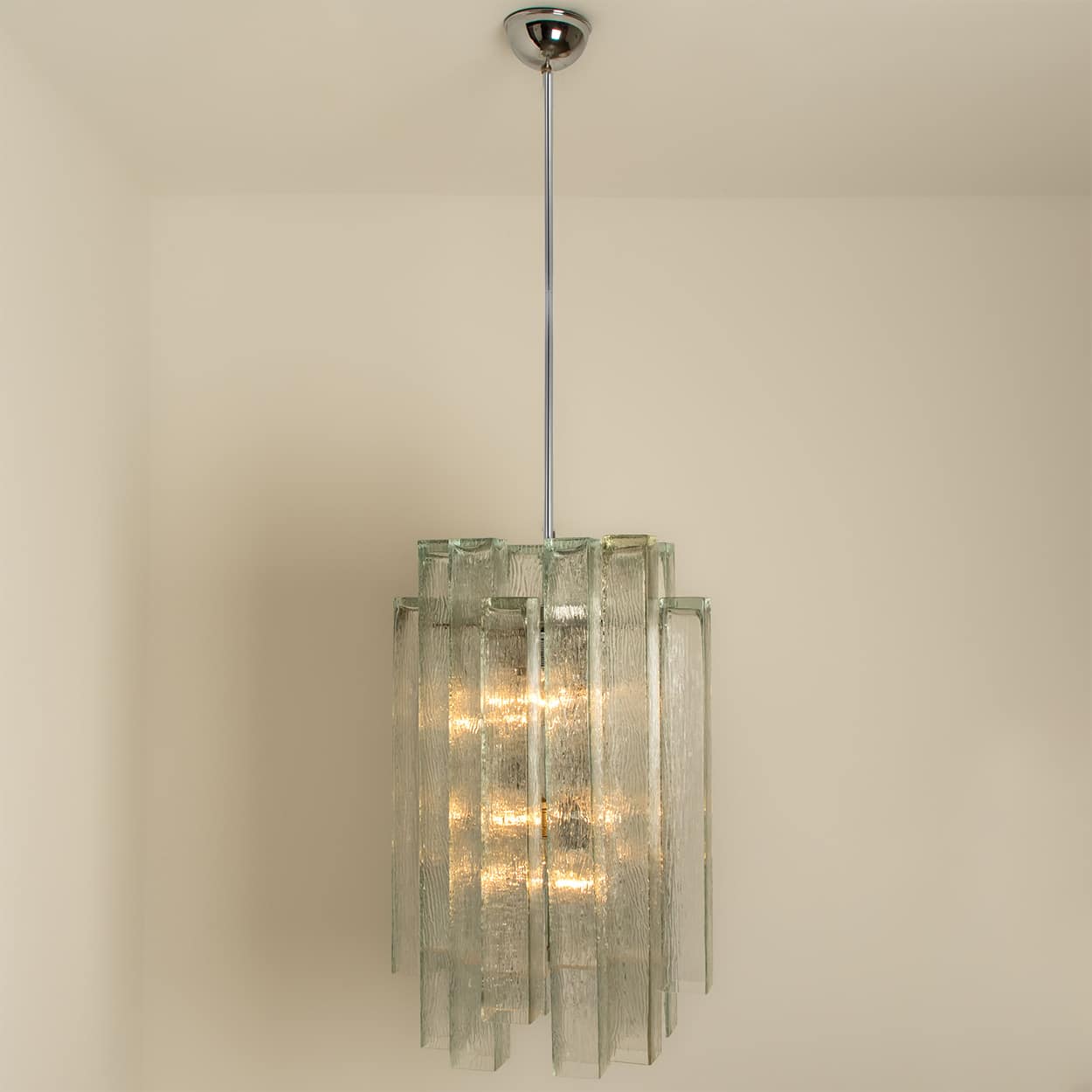 1 of the 5 Doria Ribbled Glass and Chrome Pendant, Germany 1960s