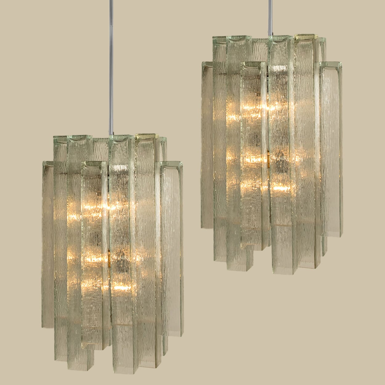 1 of the 5 Doria Ribbled Glass and Chrome Pendant, Germany 1960s