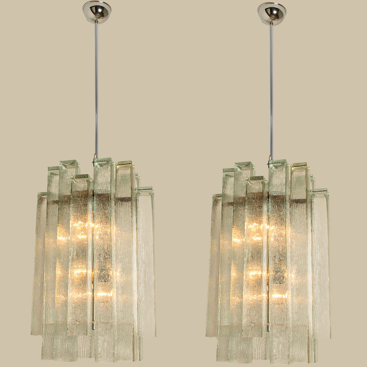 1 of the 5 Doria Ribbled Glass and Chrome Pendant, Germany 1960s