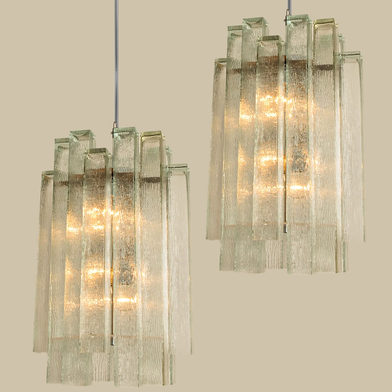 1 of the 5 Doria Ribbled Glass and Chrome Pendant, Germany 1960s
