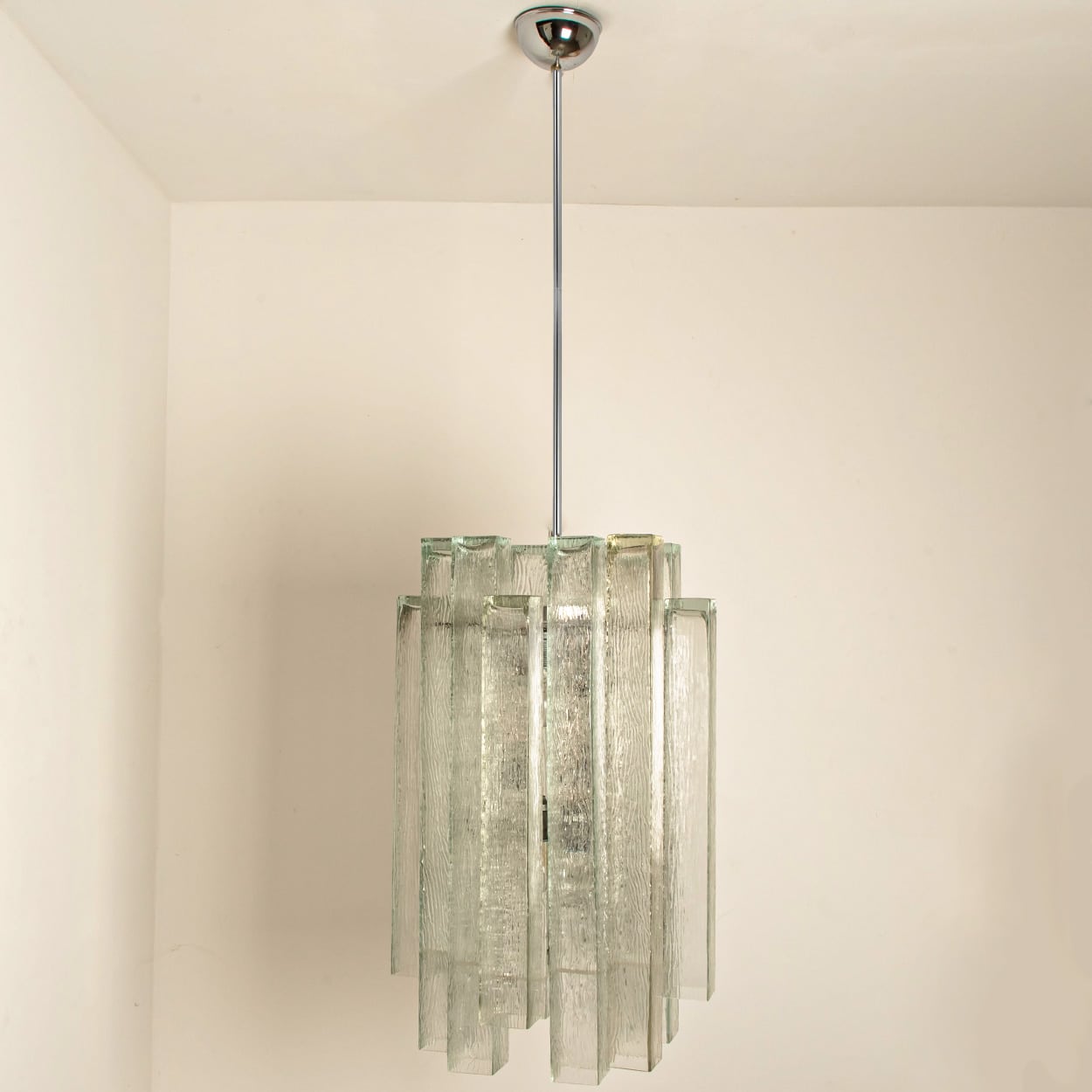 1 of the 5 Doria Ribbled Glass and Chrome Pendant, Germany 1960s