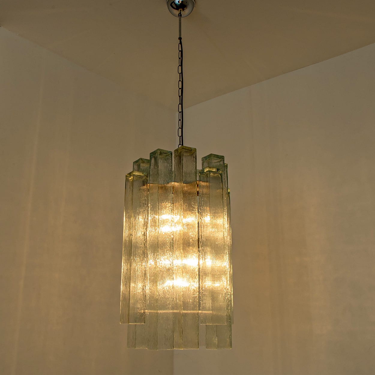 1 of the 5 Doria Ribbled Glass and Chrome Pendant, Germany 1960s