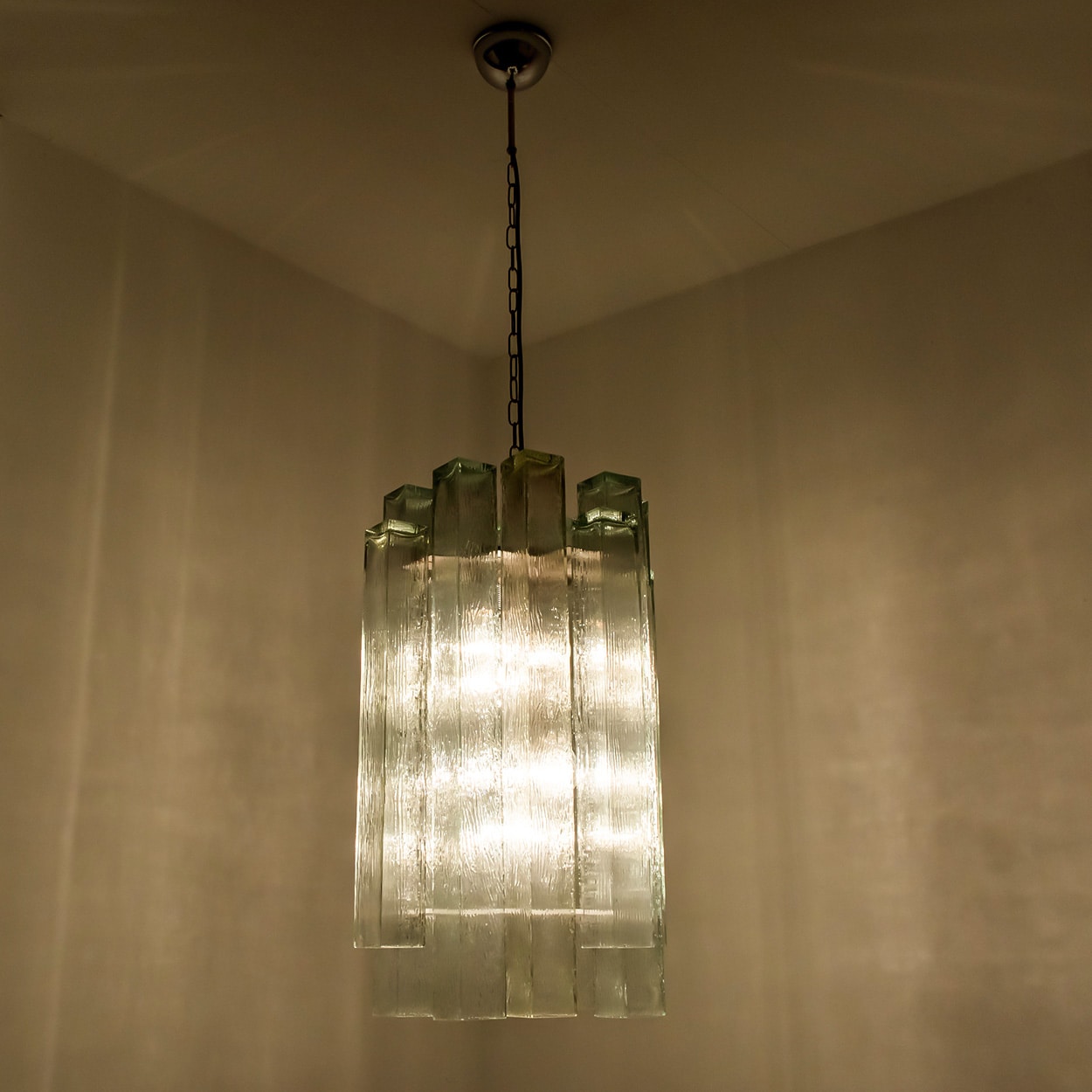 1 of the 5 Doria Ribbled Glass and Chrome Pendant, Germany 1960s