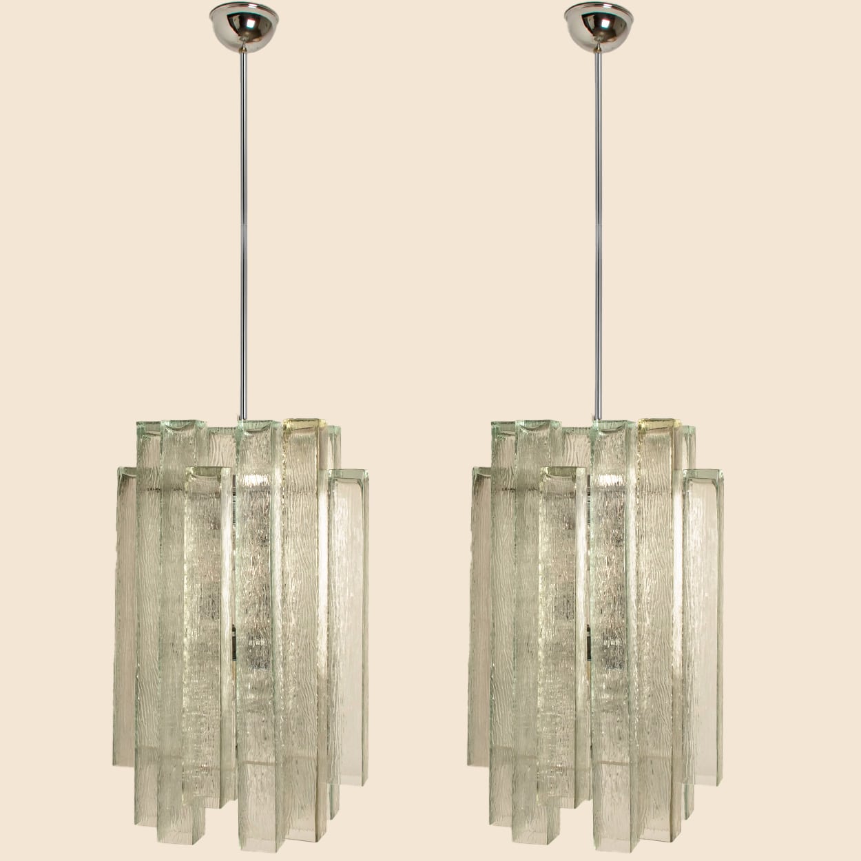 1 of the 5 Doria Ribbled Glass and Chrome Pendant, Germany 1960s