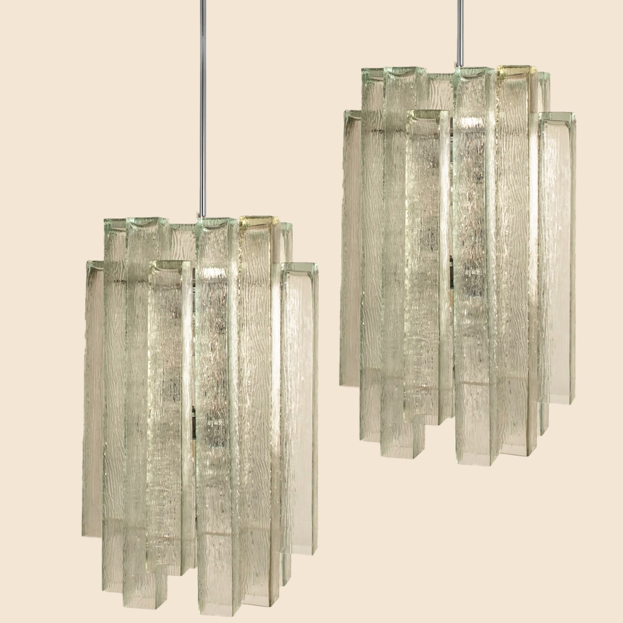 1 of the 5 Doria Ribbled Glass and Chrome Pendant, Germany 1960s