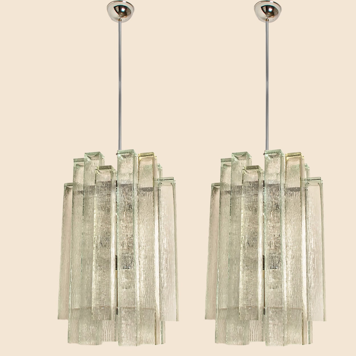 1 of the 5 Doria Ribbled Glass and Chrome Pendant, Germany 1960s
