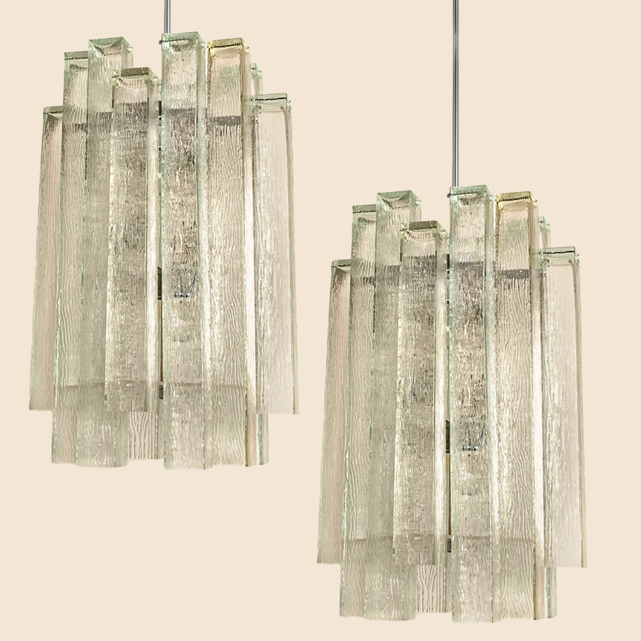 1 of the 5 Doria Ribbled Glass and Chrome Pendant, Germany 1960s