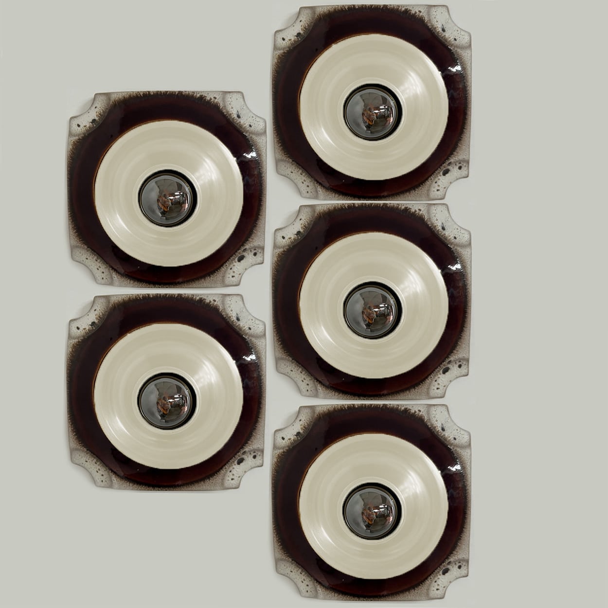 1 of the 5 Square Ceramic Wall Lights Fat Lava Style, 1970