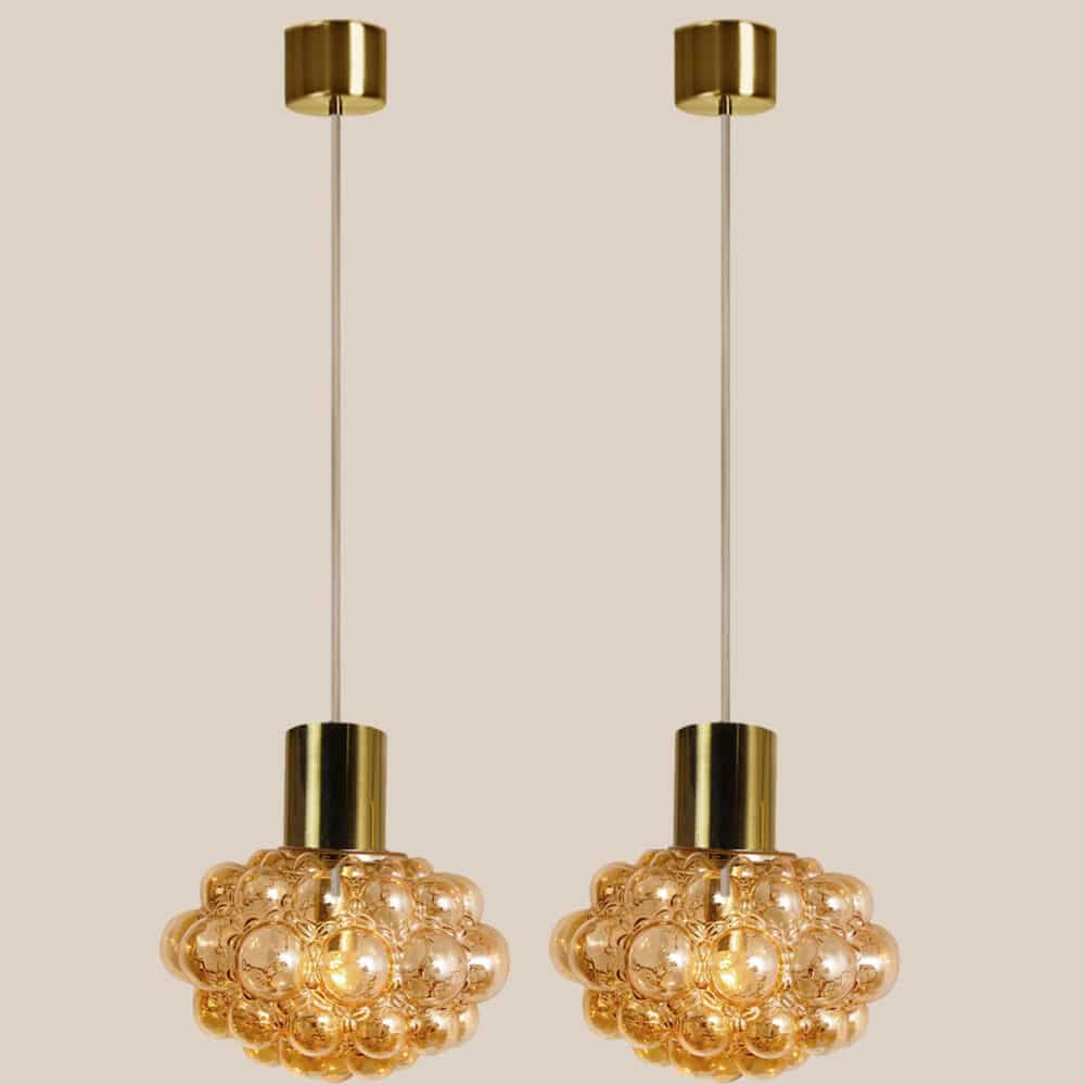 1 of the 2 Bubbled Glass and Brass Pendants by Helena Tynell, Germany 1970