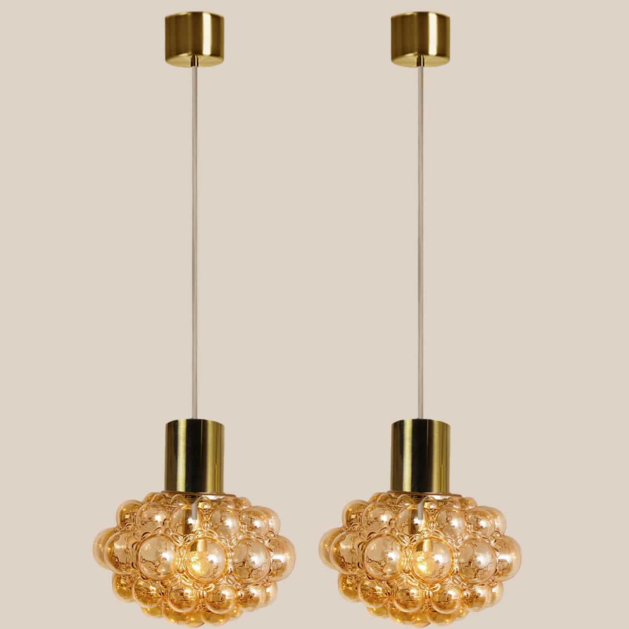 1 of the 2 Bubbled Glass and Brass Pendants by Helena Tynell, Germany 1970
