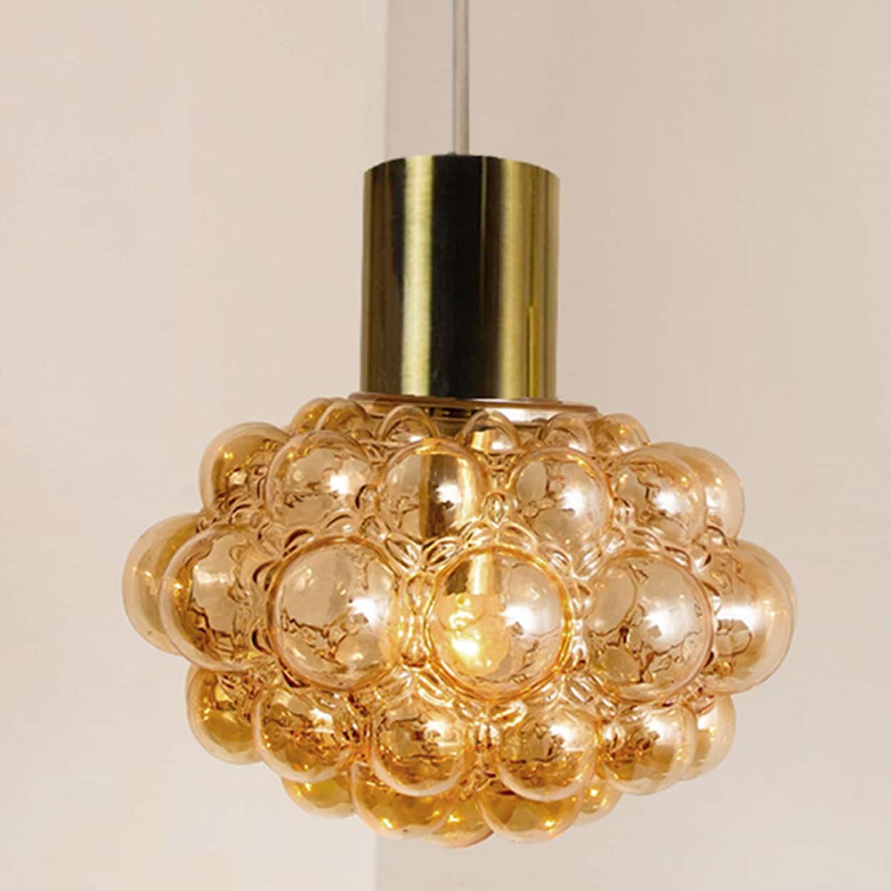 1 of the 2 Bubbled Glass and Brass Pendants by Helena Tynell, Germany 1970