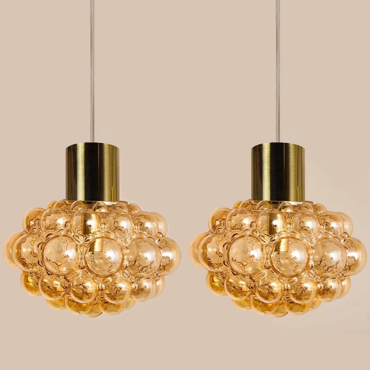 1 of the 2 Bubbled Glass and Brass Pendants by Helena Tynell, Germany 1970