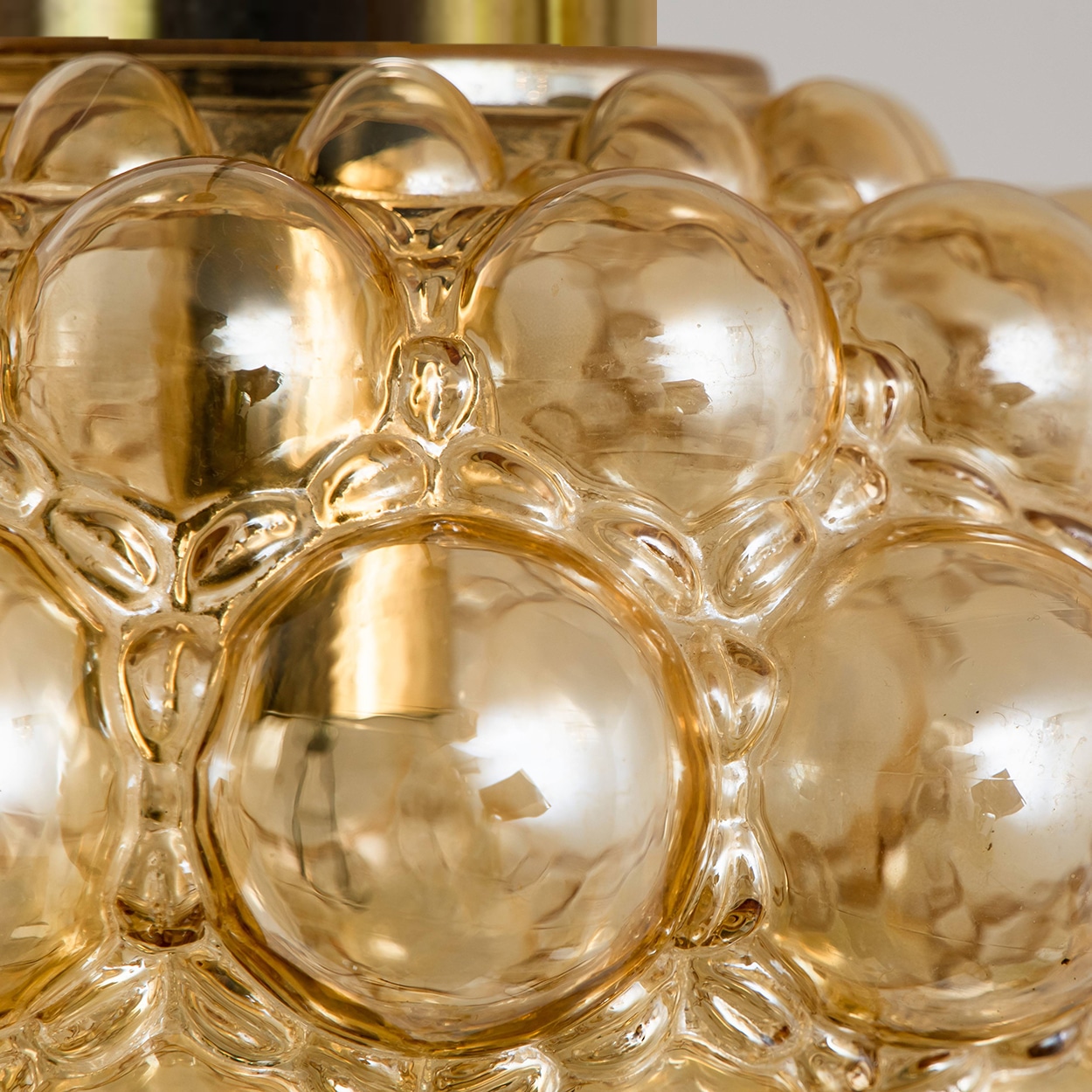1 of the 2 Bubbled Glass and Brass Pendants by Helena Tynell, Germany 1970