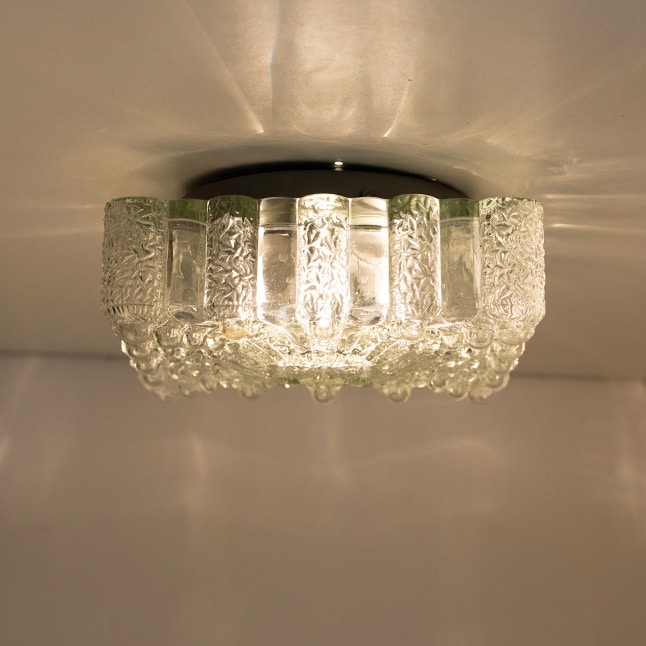 Several Clear Textured Glass Flush Mounts, Germany 1960
